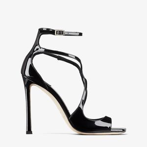 Jimmy Choo Azia 95 Black Patent Leather Sandals Size EU38/US8 $895